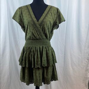 American Eagle Army Green Double‎ V Layered Skirt Mini Dress Large